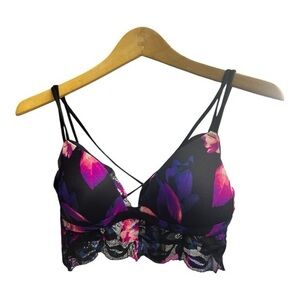 PINK Victoria's Secret Pink and Black Lace Bralette push-up size small